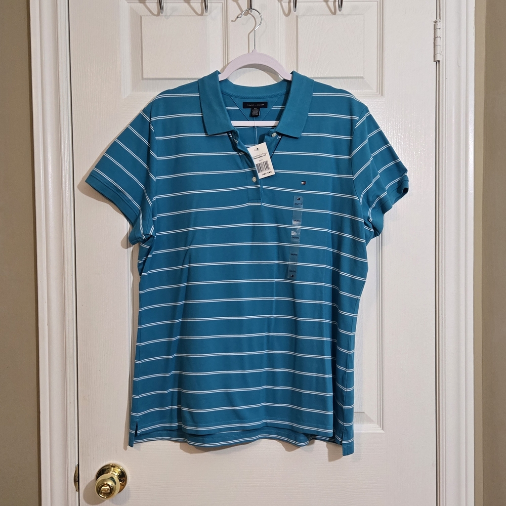 Tommy Hilfiger Teal Striped Polo Shirt